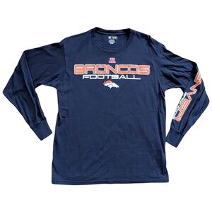 Denver Broncos NFL Team Apparel Navy Blue Orange Long Sleeve Football Tee Medium